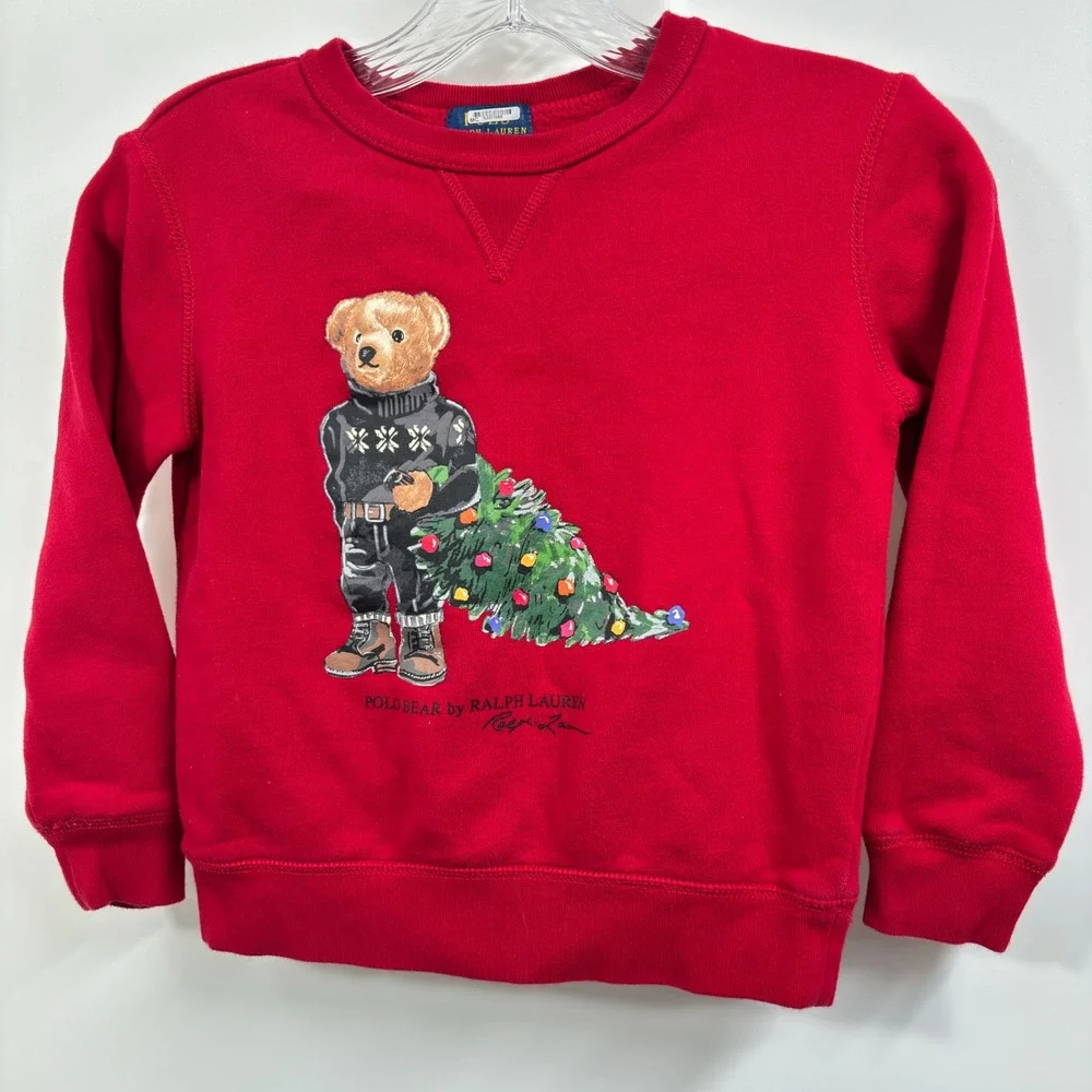 Ralph Lauren Polo Bear Kids Sweatshirt Size 6 Red Christmas Holiday Graphic